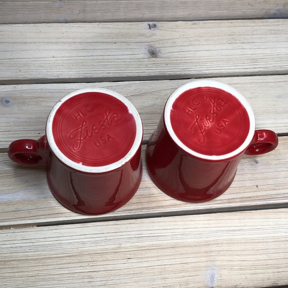 Fiesta Homer Laughlin Company Scarlet Red Tom & Jerry Handle Set/2 Cups Mugs - Picture 3 of 6